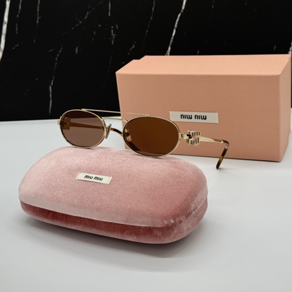 NEW MU54ZS ZVN70D MIU MIU GOLD BROWN OVAL SMU 54Z ZVN70D WOMEN SUNGLASSES main image 8